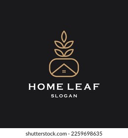 home leaf vector logo design line art icon template