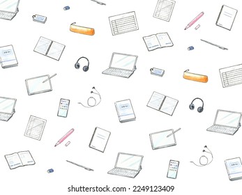 Home learning tolls background illustration drawn by watercolors.