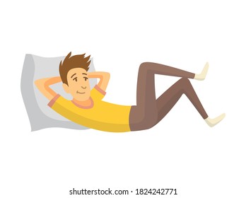 Home leisure. Boy lying on a pillow and rested. Young people leisure time. Staying at home. Enjoyed leisure time alone