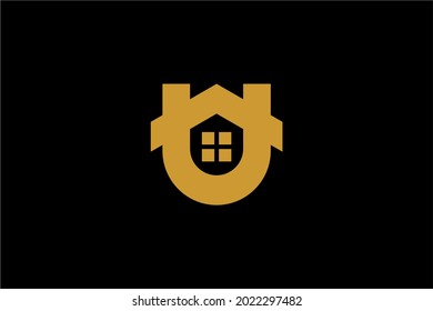 Home and letter U logo design vector. Real estate logo sign.