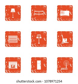 Home library icons set. Grunge set of 9 home library vector icons for web isolated on white background