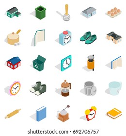 Home library icons set. Isometric set of 25 home library vector icons for web isolated on white background
