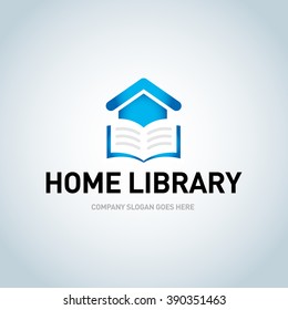 Home library Template logo for the library or bookstore, online bookstore. Library logo book. Isolated vector illustration.