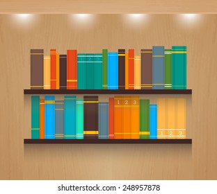 Home library vector illustration on textured wooden background