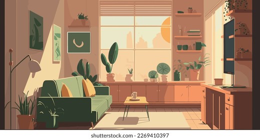 Home Lifestyle Interior Background Design Simple Flat Living House Illustration