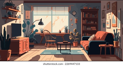 Home Lifestyle Interior Background Design Simple Flat Living House Illustration