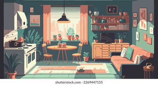 Home Lifestyle Interior Background Design Simple Flat Living House Illustration