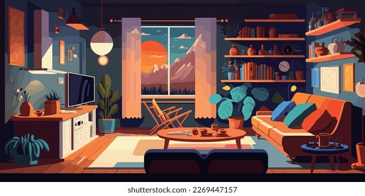 Home Lifestyle Interior Background Design Simple Flat Living House Illustration