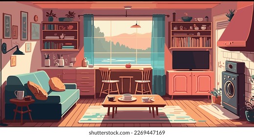 Home Lifestyle Interior Background Design Simple Flat Living House Illustration