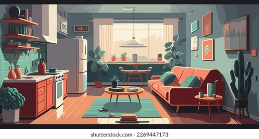 Home Lifestyle Interior Background Design Simple Flat Living House Illustration