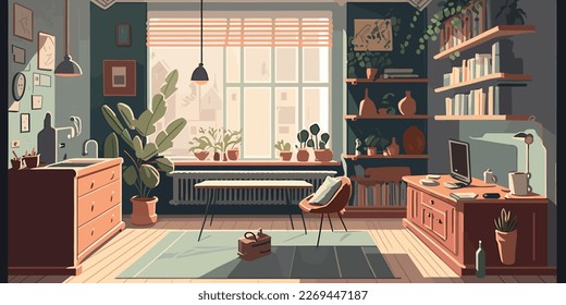 Home Lifestyle Interior Background Design Simple Flat Living House Illustration