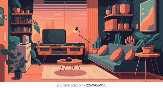 Home Lifestyle Interior Background Design Simple Flat Living House Illustration