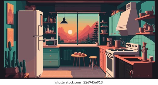 Home Lifestyle Interior Background Design Simple Flat Living House Illustration