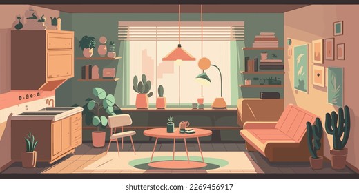 Home Lifestyle Interior Background Design Simple Flat Living House Illustration