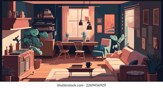 Home Lifestyle Interior Background Design Simple Flat Living House Illustration