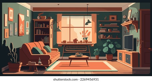 Home Lifestyle Interior Background Design Simple Flat Living House Illustration