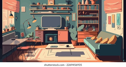 Home Lifestyle Interior Background Design Simple Flat Living House Illustration