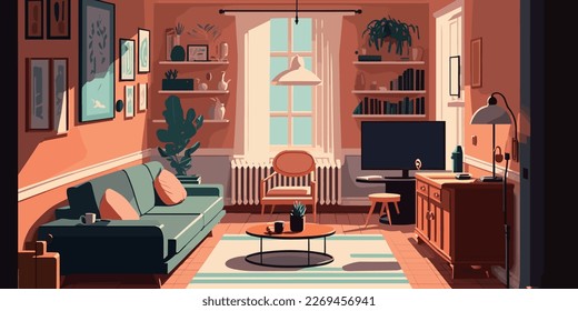 Home Lifestyle Interior Background Design Simple Flat Living House Illustration