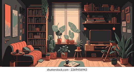 Home Lifestyle Interior Background Design Simple Flat Living House Illustration