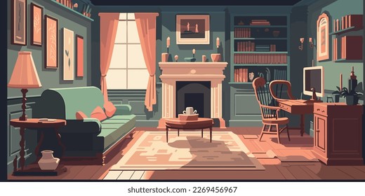 Home Lifestyle Interior Background Design Simple Flat Living House Illustration