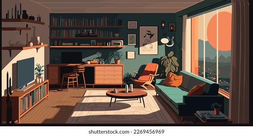 Home Lifestyle Interior Background Design Simple Flat Living House Illustration