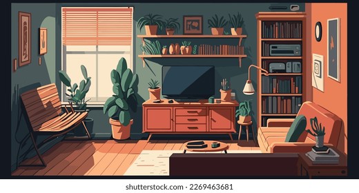 Home Lifestyle Interior Background Design Simple Flat Living House Illustration