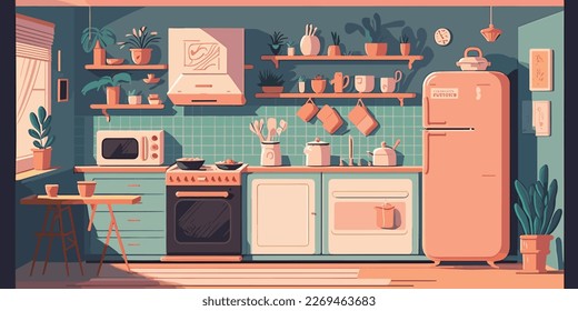 Home Lifestyle Interior Background Design Simple Flat Living House Illustration