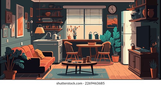 Home Lifestyle Interior Background Design Simple Flat Living House Illustration