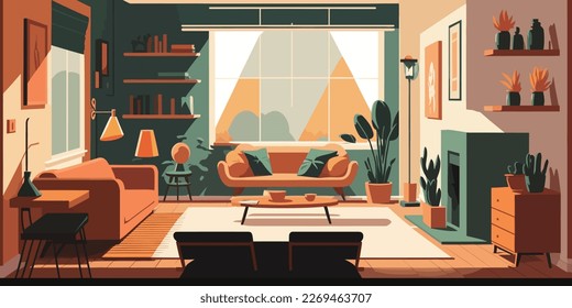 Home Lifestyle Interior Background Design Simple Flat Living House Illustration