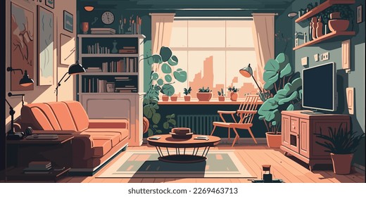 Diseño de fondo del estilo de vida del hogar Diseño de fondo simple de vivienda plana Ilustración