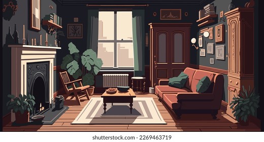 Home Lifestyle Interior Background Design Simple Flat Living House Illustration