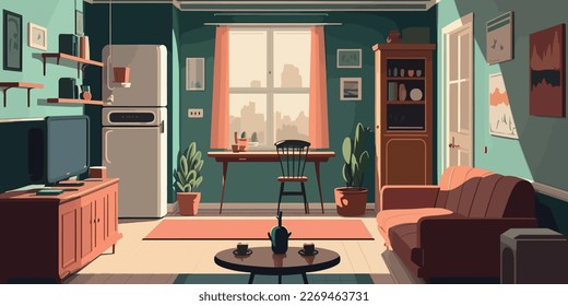 Home Lifestyle Interior Background Design Simple Flat Living House Illustration
