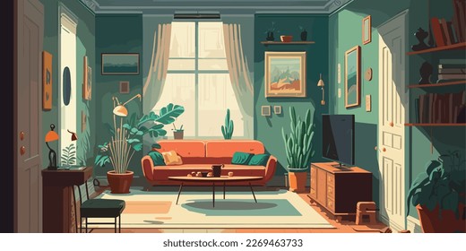 Home Lifestyle Interior Background Design Simple Flat Living House Illustration
