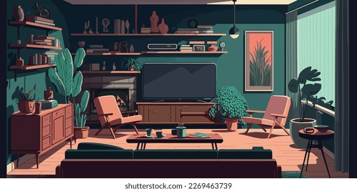 Home Lifestyle Interior Background Design Simple Flat Living House Illustration