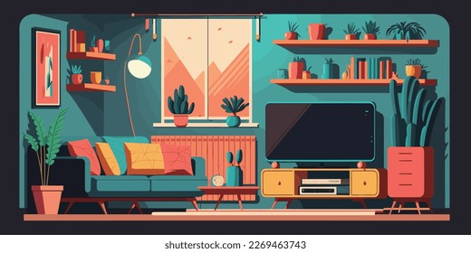 Home Lifestyle Interior Hintergrund Design Simple Flat Living House Illustration