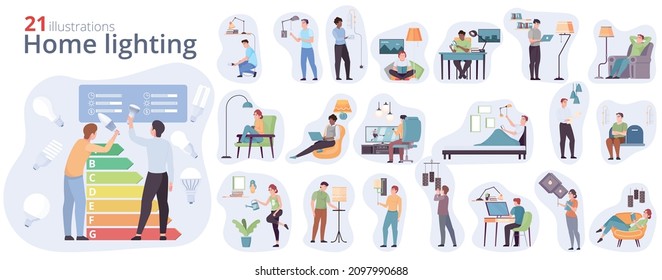 Home lighting composition with electricity symbols flat isolated vector illustration