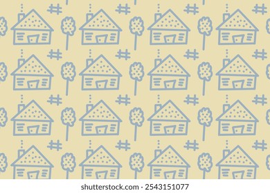 Home Line Art Pattern. Front Shades of Line Art Style House