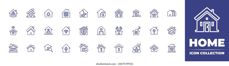Home line icon collection. Editable stroke. Vector illustration. Containing home, insurance, smart home, house, family, real estate, domotics, smarthome, green house, network, search house.