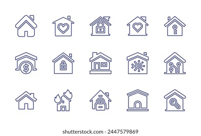 Home line icon set. Editable stroke. Vector illustration. Containing home, house, fire, real estate, key, smart home, air conditioner, home security.