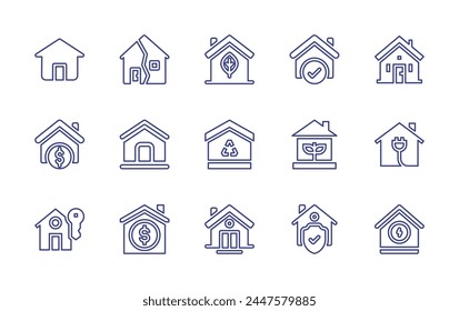 Home line icon set. Editable stroke. Vector illustration. Containing mortgage loan, home, property, smart home, house, buy home, family, green house, eco house.