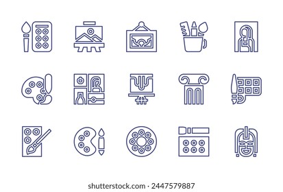 Home line icon set. Editable stroke. Vector illustration. Containing pencil case, column, canvas, painting, drawings, mona lisa, image, mask, art and design, art, watercolor.