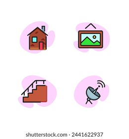 Home line icon set. House, picture, stairs, satelite. Housing concept. Can be used for topics like real estate, broadcasting.