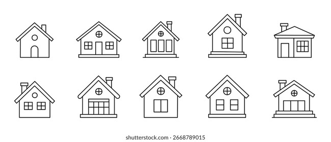 home line icon set vector on white background. house, home, icon, property, real, estate, building, architecture, residence, construction, design, symbol.