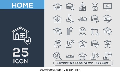 Ilustrador de Vector de colección de iconos de línea HOME