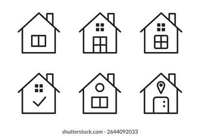 Home line icons. Editable stroke. Simple house symbols. Building icon. Vector illustration.