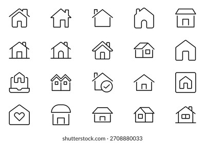 Iconos de línea de inicio. Trazo Editable. Pixel perfecto. Para móviles y Web. Contiene iconos tales como casa, casa, bienes raíces, familia, agente de bienes raíces, inversión, edificio residencial, ciudad, apartamento.