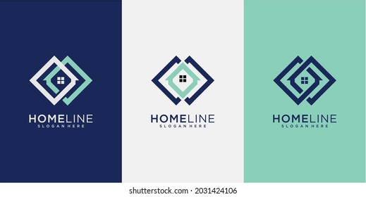 Home line logo design inspiration. real estate logo design concept. home rectangle logo design