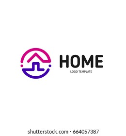 Home linear vector logo. Smart house line art purple, violet and black logotype. Outline real estate icon.