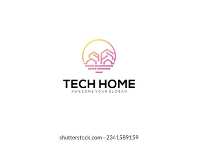 home lineart vector template design logo