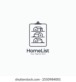 Home list logo with writing board and house icon vector line art outline illustration